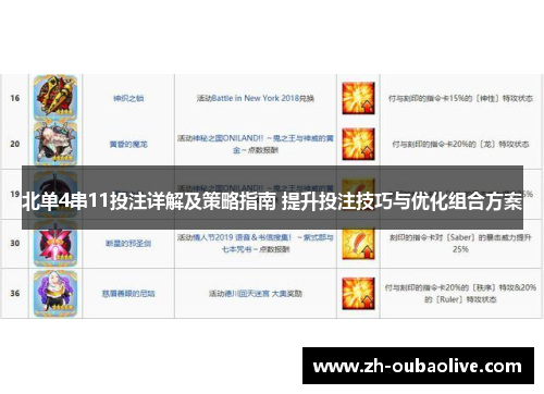 北单4串11投注详解及策略指南 提升投注技巧与优化组合方案
